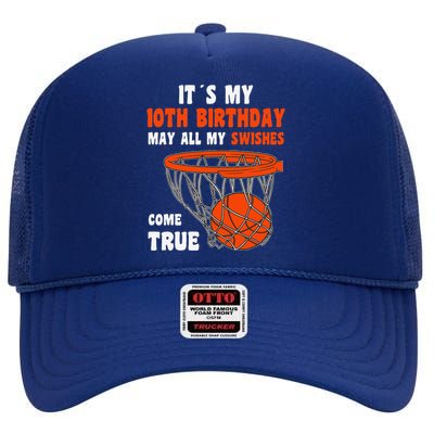 10 Year Old Happy 10th Birthday Basketball 10th Birthday High Crown Mesh Back Trucker Hat