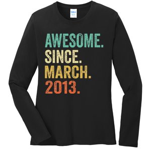 10 Year Old Awesome Since March 2013 10th Birthday Gift Ladies Long Sleeve Shirt