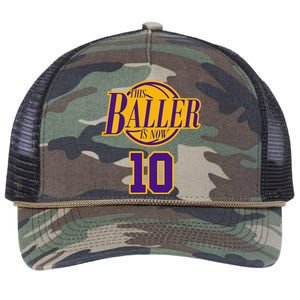 10 Years Old Birthday Basketball Baller Purple And Yellow Retro Rope Trucker Hat Cap