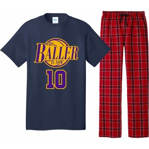 10 Years Old Birthday Basketball Baller Purple And Yellow Pajama Set