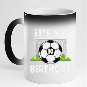 10 Years Old Soccer 10th Birthday Player Bday Party 11oz Black Color Changing Mug