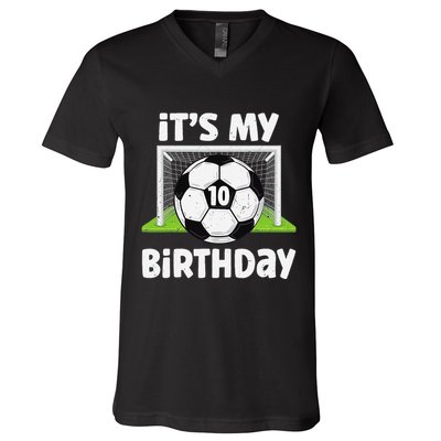 10 Years Old Soccer 10th Birthday Player Bday Party V-Neck T-Shirt