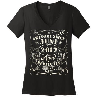 11 Year Old Awesome Since June 2012 11th Birthday Women's V-Neck T-Shirt