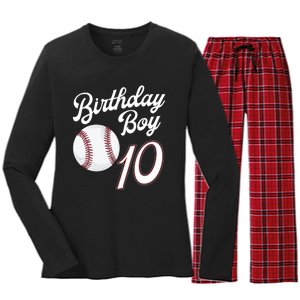 10 Years Old Baseball Themed 10th Birthday Party Sports Women's Long Sleeve Flannel Pajama Set 