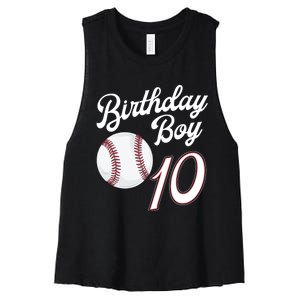 10 Years Old Baseball Themed 10th Birthday Party Sports Women's Racerback Cropped Tank