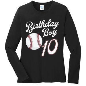 10 Years Old Baseball Themed 10th Birthday Party Sports Ladies Long Sleeve Shirt