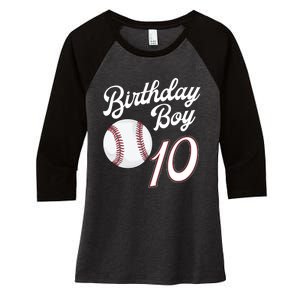 10 Years Old Baseball Themed 10th Birthday Party Sports Women's Tri-Blend 3/4-Sleeve Raglan Shirt