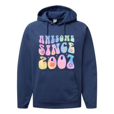 16 Year Old Awesome Since 2007 Tie Dye Flowers 16th Birthday Performance Fleece Hoodie