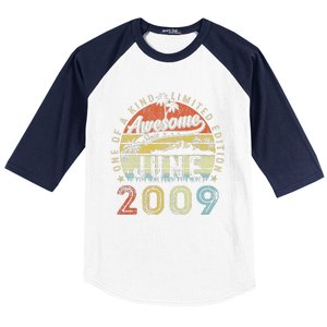 14 Year Old Awesome Since June 2009 14th Birthday Baseball Sleeve Shirt