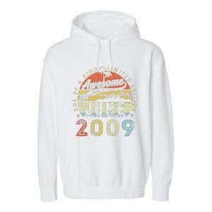 14 Year Old Awesome Since June 2009 14th Birthday Garment-Dyed Fleece Hoodie