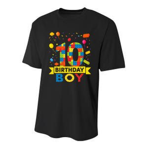 10 Year Old Building Blocks 10th Birthday Boy Youth Performance Sprint T-Shirt