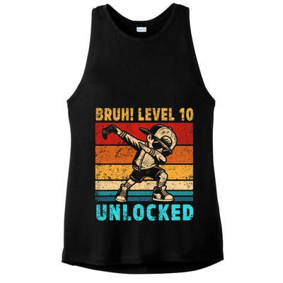10 Year Old Birthday Dabbing Boy Bruh 10th Level Unlocked Ladies PosiCharge Tri-Blend Wicking Tank