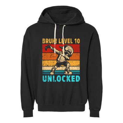 10 Year Old Birthday Dabbing Boy Bruh 10th Level Unlocked Garment-Dyed Fleece Hoodie