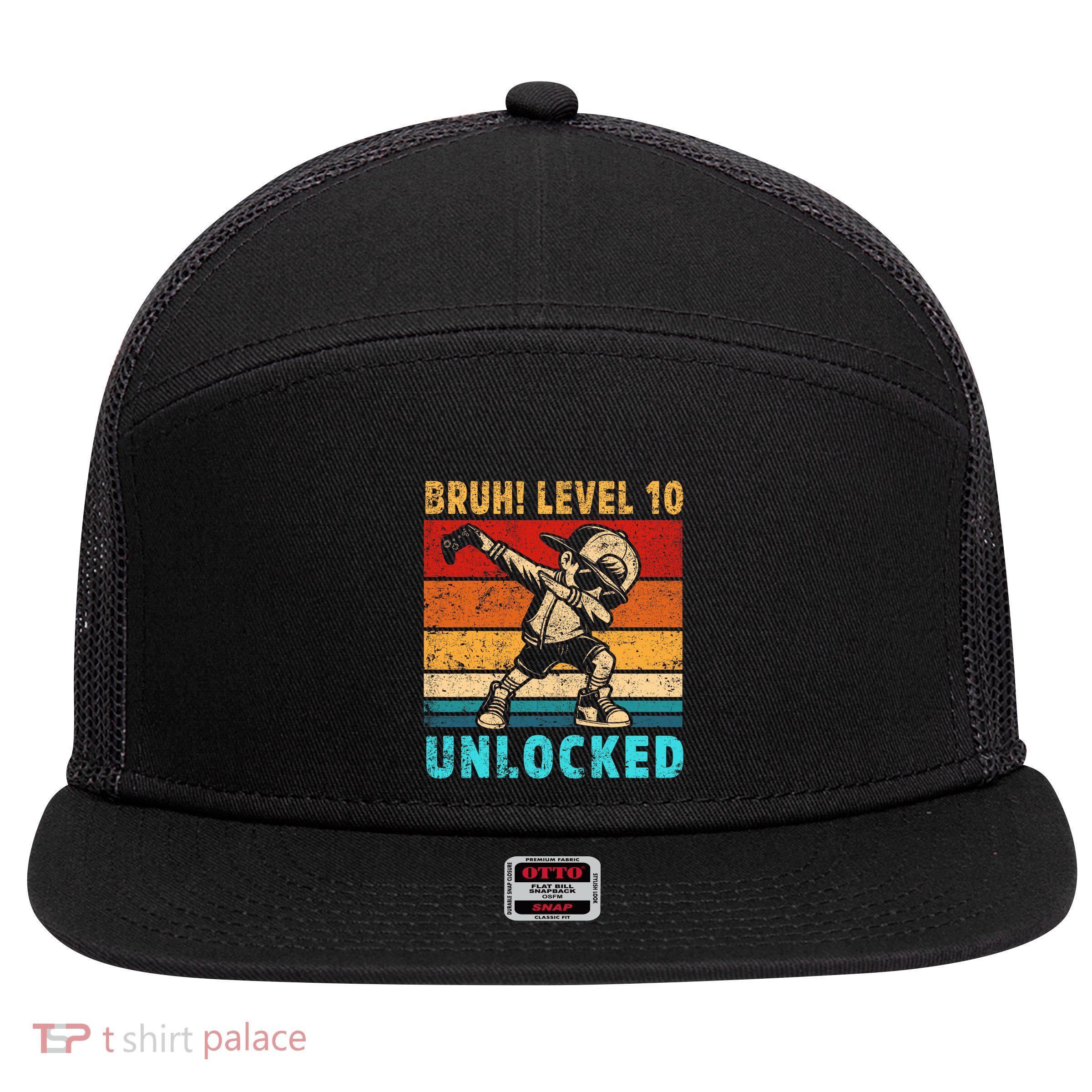 10 Year Old Birthday Dabbing Boy Bruh 10th Level Unlocked 7 Panel Mesh Trucker Snapback Hat