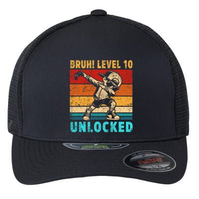 10 Year Old Birthday Dabbing Boy Bruh 10th Level Unlocked Flexfit Unipanel Trucker Cap