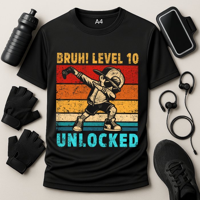 10 Year Old Birthday Dabbing Boy Bruh 10th Level Unlocked Performance Shirt