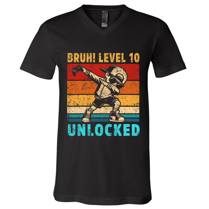 10 Year Old Birthday Dabbing Boy Bruh 10th Level Unlocked V-Neck T-Shirt