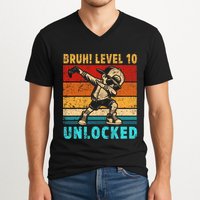 10 Year Old Birthday Dabbing Boy Bruh 10th Level Unlocked V-Neck T-Shirt