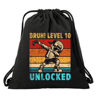 10 Year Old Birthday Dabbing Boy Bruh 10th Level Unlocked Drawstring Bag