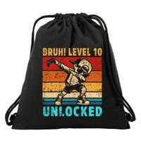 10 Year Old Birthday Dabbing Boy Bruh 10th Level Unlocked Drawstring Bag