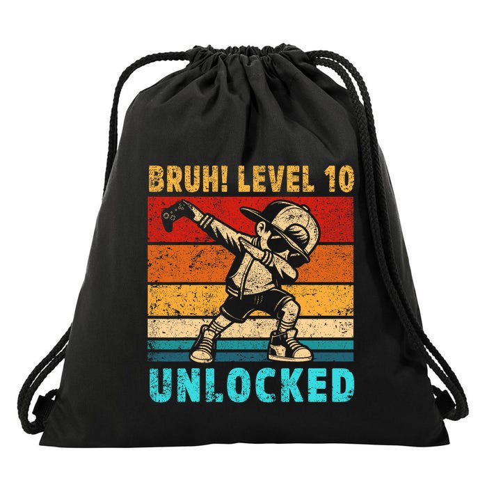 10 Year Old Birthday Dabbing Boy Bruh 10th Level Unlocked Drawstring Bag