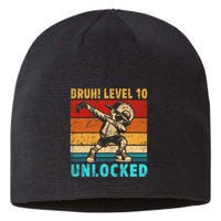 10 Year Old Birthday Dabbing Boy Bruh 10th Level Unlocked Sustainable Beanie