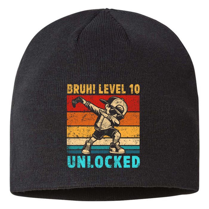 10 Year Old Birthday Dabbing Boy Bruh 10th Level Unlocked Sustainable Beanie