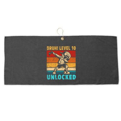 10 Year Old Birthday Dabbing Boy Bruh 10th Level Unlocked Large Microfiber Waffle Golf Towel