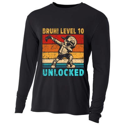 10 Year Old Birthday Dabbing Boy Bruh 10th Level Unlocked Cooling Performance Long Sleeve Crew