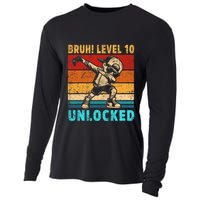 10 Year Old Birthday Dabbing Boy Bruh 10th Level Unlocked Cooling Performance Long Sleeve Crew