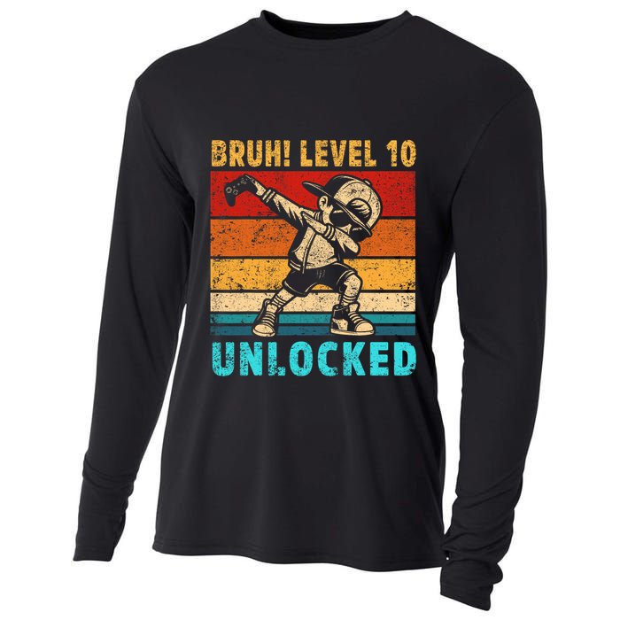 10 Year Old Birthday Dabbing Boy Bruh 10th Level Unlocked Cooling Performance Long Sleeve Crew