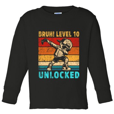 10 Year Old Birthday Dabbing Boy Bruh 10th Level Unlocked Toddler Long Sleeve Shirt