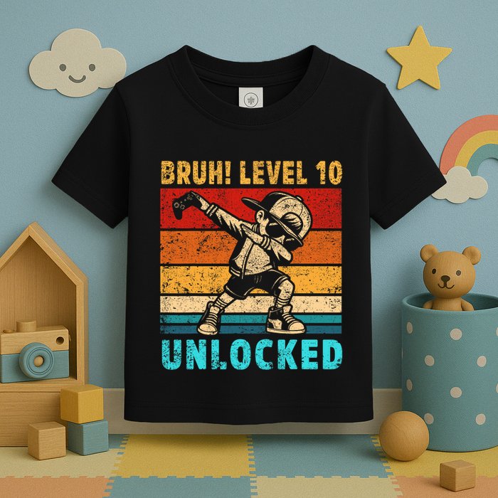 10 Year Old Birthday Dabbing Boy Bruh 10th Level Unlocked Toddler T-Shirt