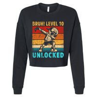 10 Year Old Birthday Dabbing Boy Bruh 10th Level Unlocked Cropped Pullover Crew