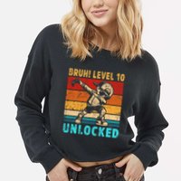 10 Year Old Birthday Dabbing Boy Bruh 10th Level Unlocked Cropped Pullover Crew