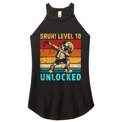 10 Year Old Birthday Dabbing Boy Bruh 10th Level Unlocked Women's Perfect Tri Rocker Tank