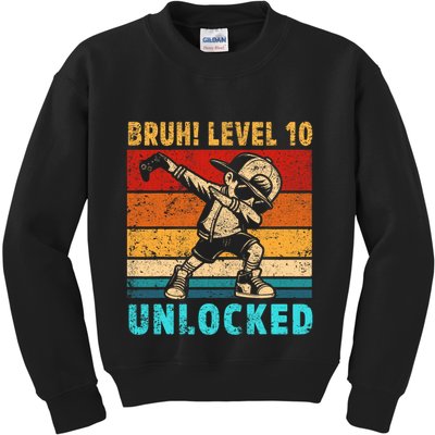 10 Year Old Birthday Dabbing Boy Bruh 10th Level Unlocked Kids Sweatshirt