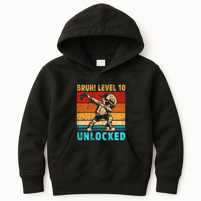 10 Year Old Birthday Dabbing Boy Bruh 10th Level Unlocked Kids Hoodie