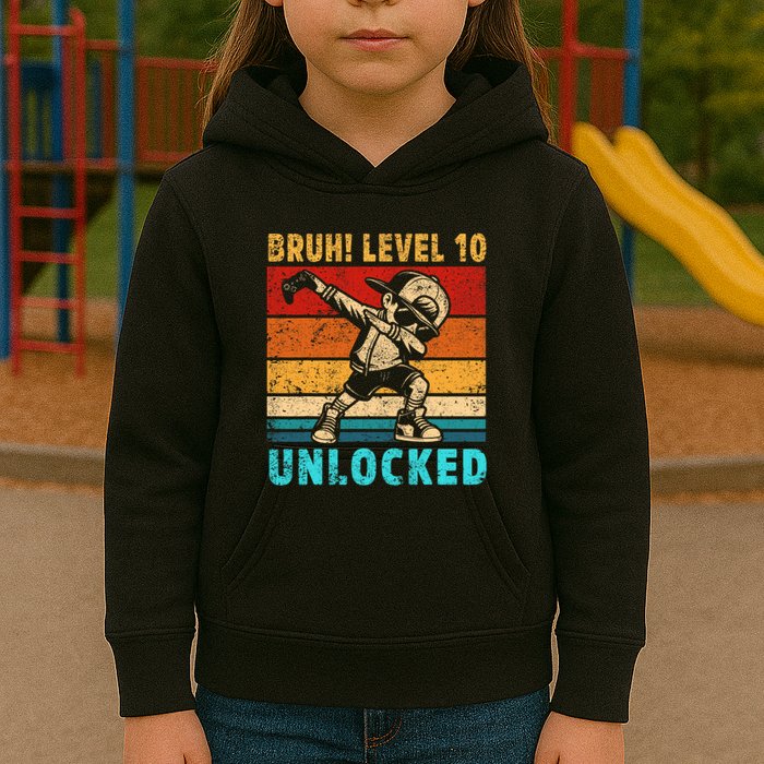 10 Year Old Birthday Dabbing Boy Bruh 10th Level Unlocked Kids Hoodie