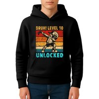 10 Year Old Birthday Dabbing Boy Bruh 10th Level Unlocked Kids Hoodie