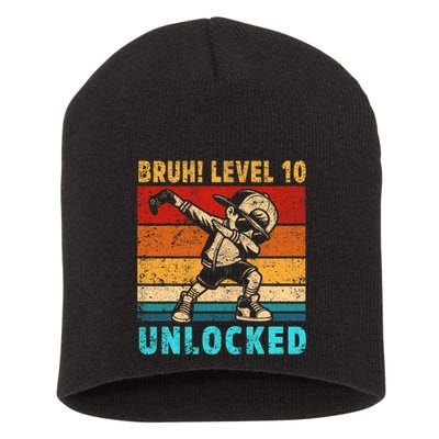 10 Year Old Birthday Dabbing Boy Bruh 10th Level Unlocked Short Acrylic Beanie