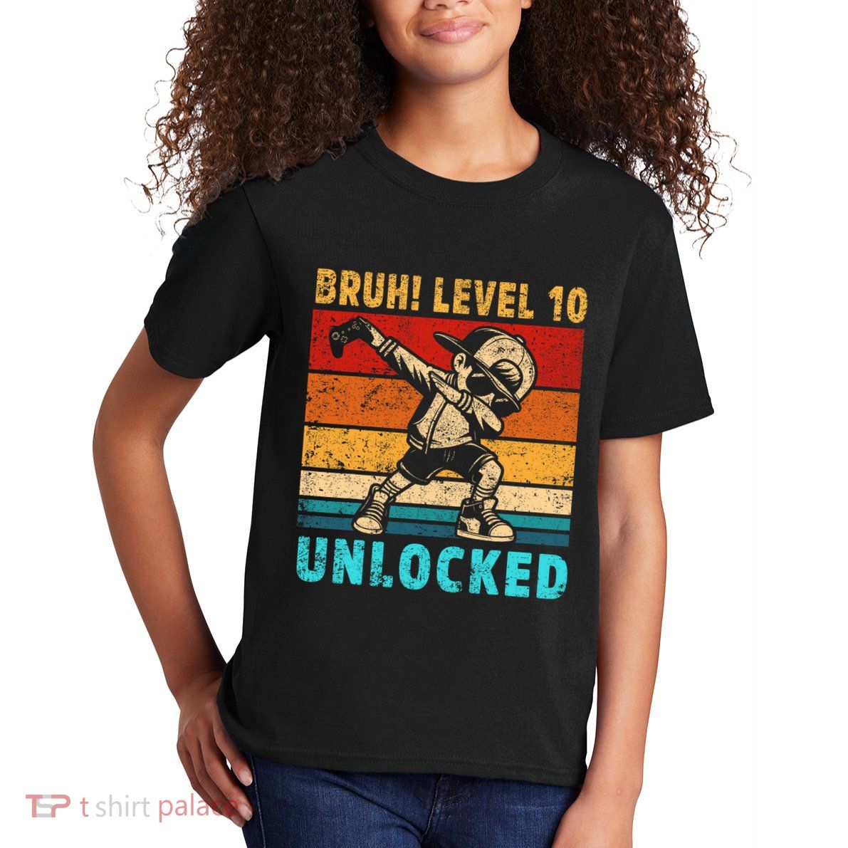 10 Year Old Birthday Dabbing Boy Bruh 10th Level Unlocked Kids T-Shirt