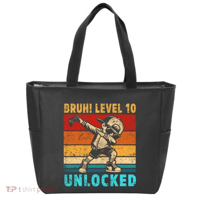 10 Year Old Birthday Dabbing Boy Bruh 10th Level Unlocked Zip Tote Bag