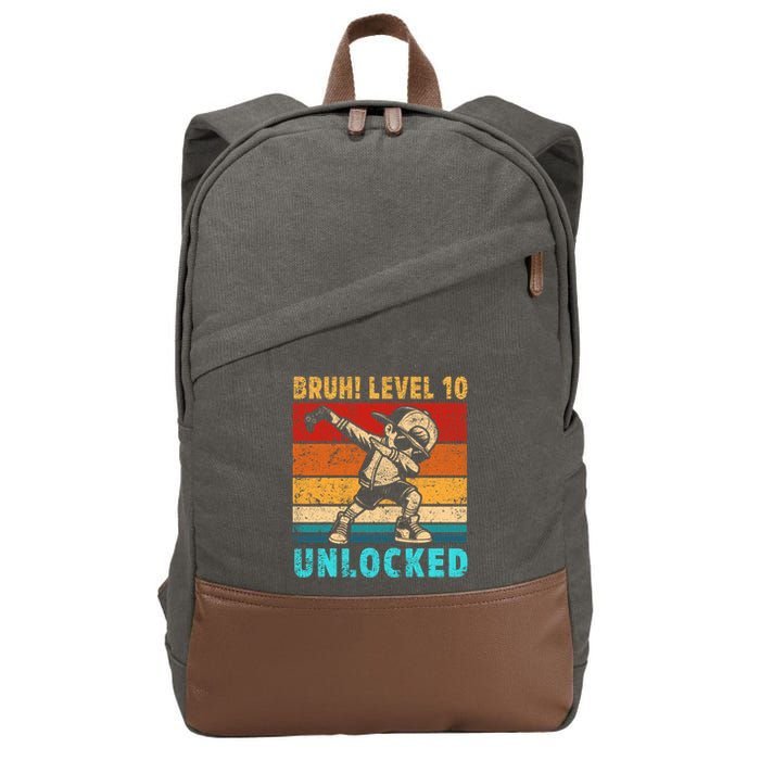 10 Year Old Birthday Dabbing Boy Bruh 10th Level Unlocked Cotton Canvas Backpack