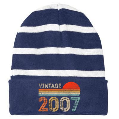 16 Year Old Gift Vintage 2007 Made In 2007 16th Birthday Striped Beanie with Solid Band