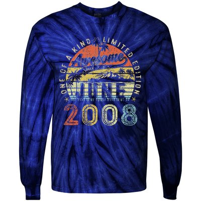 15 Year Old Awesome Since June 2008 15th Birthday Tie-Dye Long Sleeve Shirt