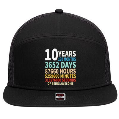 10 Years Old 10th Birthday Gifts Vintage 120 Months Days 7 Panel Mesh Trucker Snapback Hat