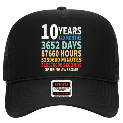 10 Years Old 10th Birthday Gifts Vintage 120 Months Days High Crown Mesh Back Trucker Hat