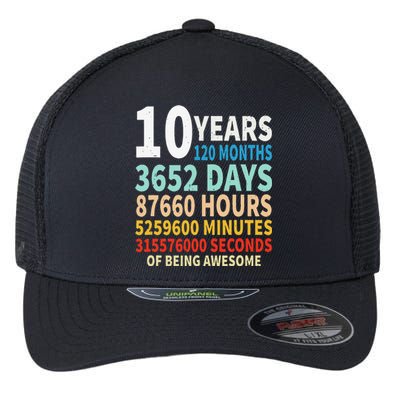 10 Years Old 10th Birthday Gifts Vintage 120 Months Days Flexfit Unipanel Trucker Cap