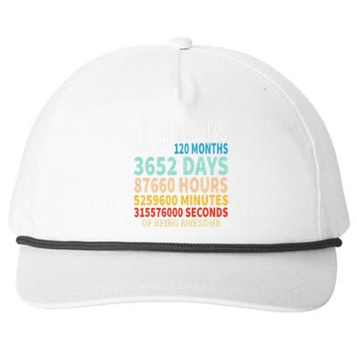 10 Years Old 10th Birthday Gifts Vintage 120 Months Days Snapback Five-Panel Rope Hat